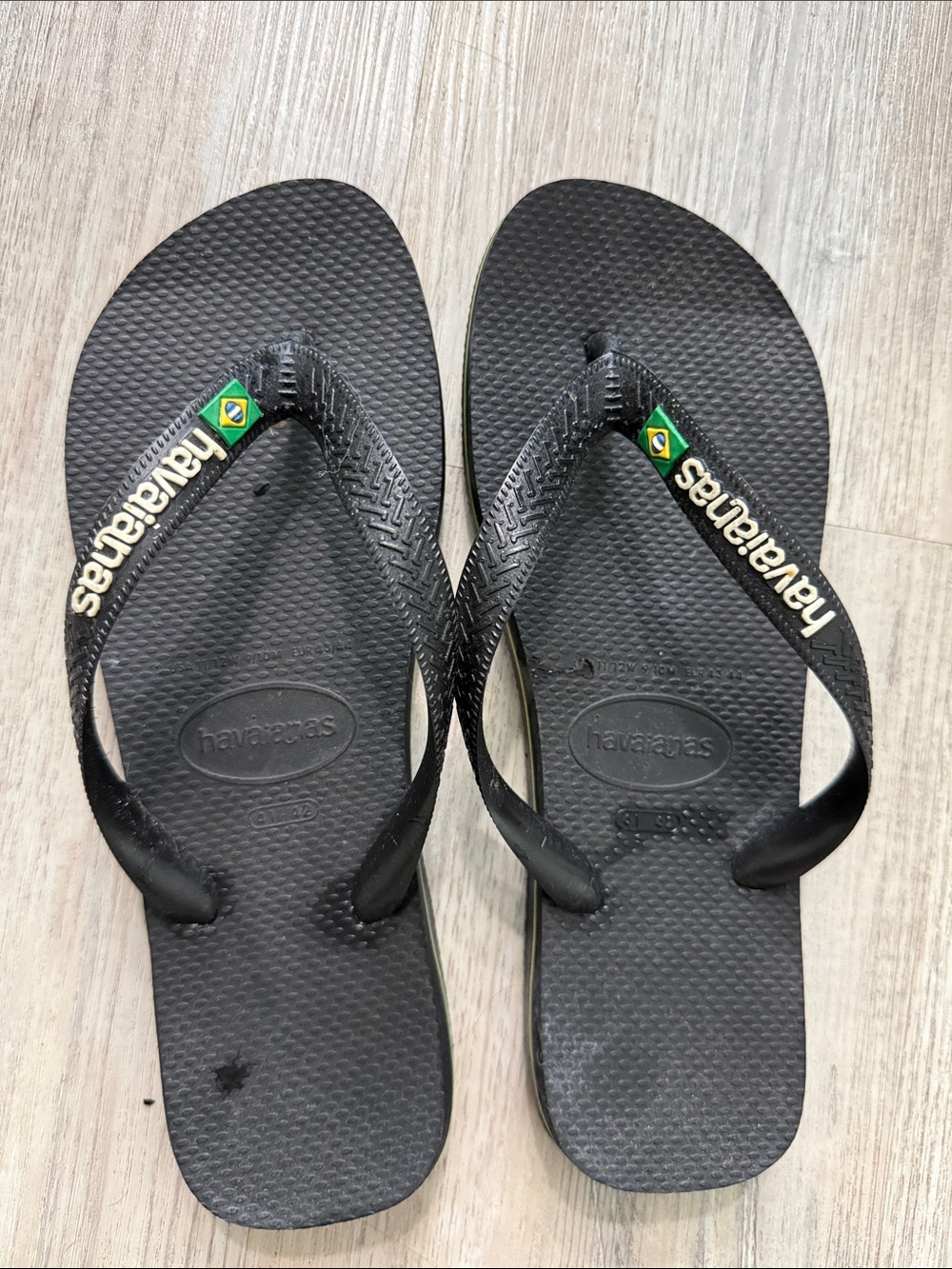 Havaianas Black Flip Flops with Brazilian Flag Detail